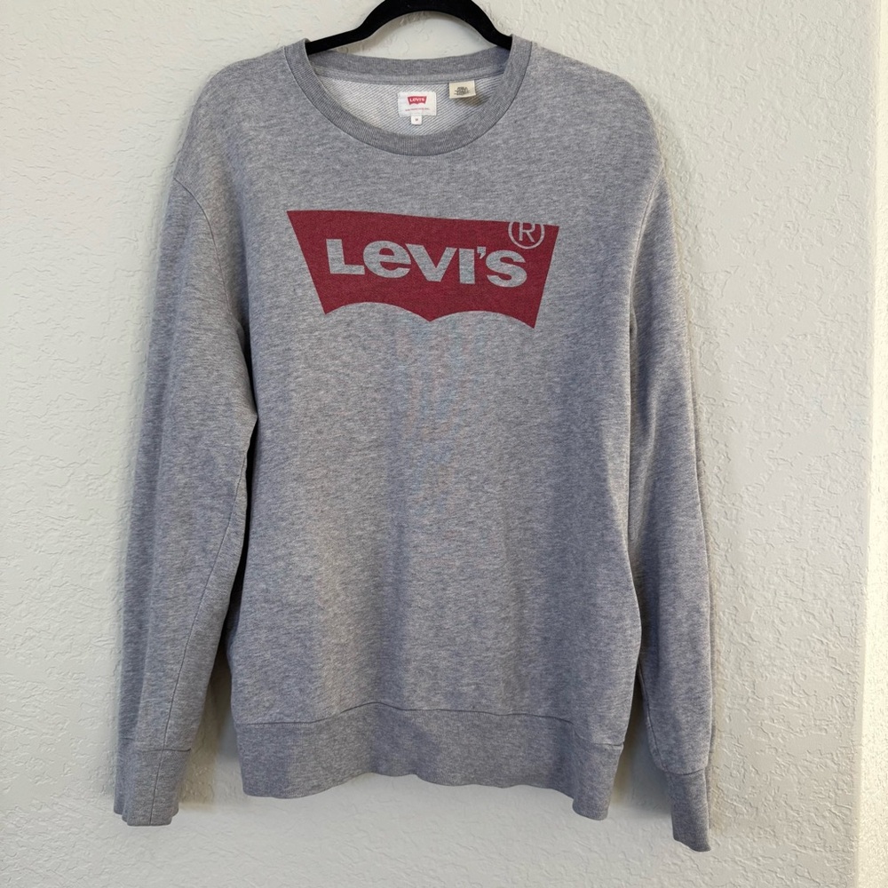 Levi's Crewneck Sweatshirt Men’s M Gray Classic Red Graphic Logo Casual Relaxed